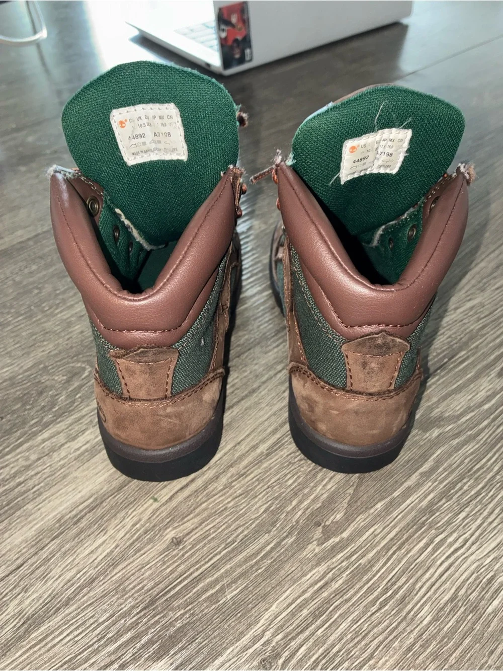 Timberland Kids Brown Leather Hiking Boots with Green Trim